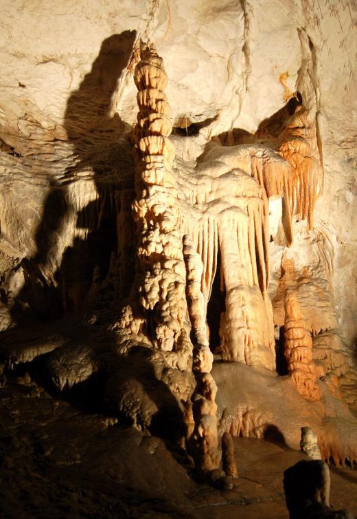 Stalagmites come up from the ground and may reach the ceiling of a cave.