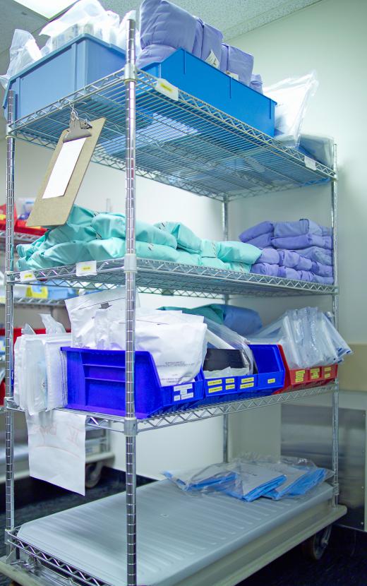 Disposable lab coats may be stocked by the central supply of a hospital or clinic.