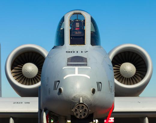 The A-10 Thunderbolt II, which is nicknamed the "Warthog", is equipped with a 30mm Gatling gun for destroying tanks and other armored vehicles.