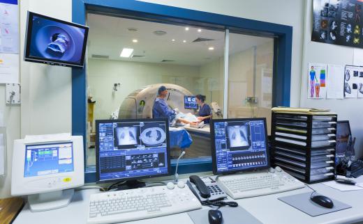 MRI imaging equipment uses magnetic fields to align the hydrogen atoms that are present in water.