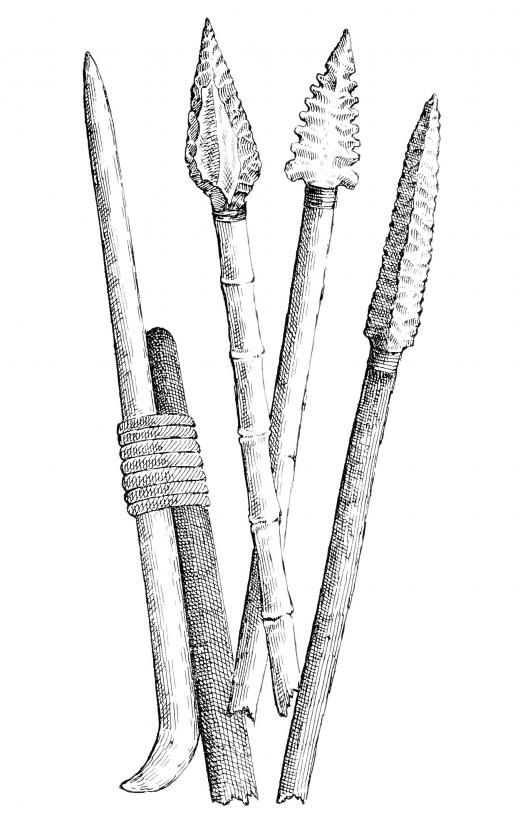 Prehistoric tools included spears with stone heads that were chipped to gain a sharper edge.