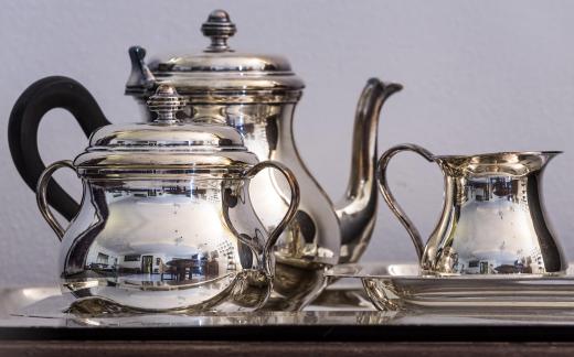 Tea service sets may be made from sterling silver.